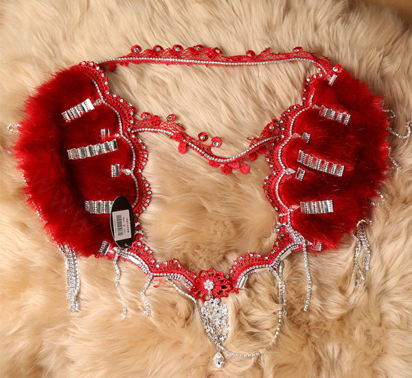 Personality Bridal Fox Fur Crystal Lace Shoulder Chain Sexy Queen Wedding Accessories - Red