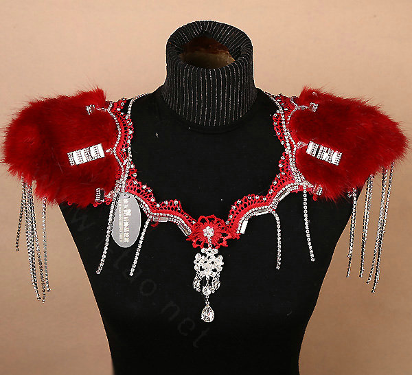 Personality Bridal Fox Fur Crystal Lace Shoulder Chain Sexy Queen Wedding Accessories - Red