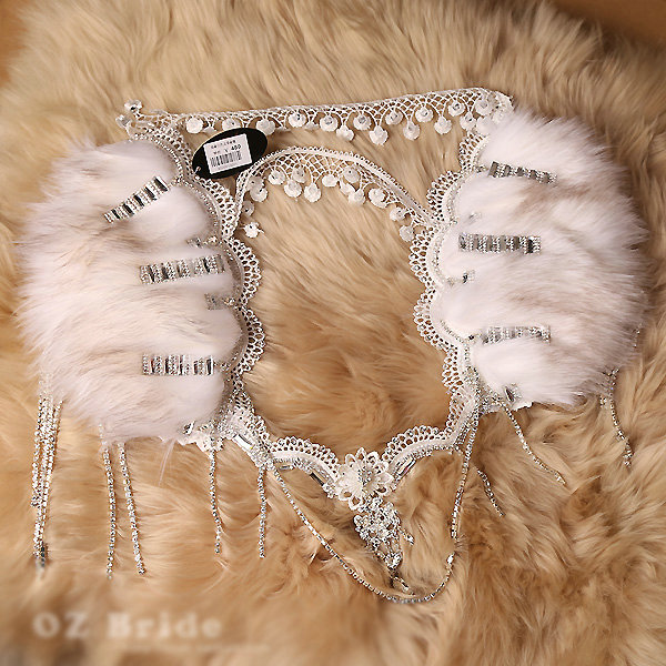 Personality Bridal Fox Fur Crystal Lace Shoulder Chain Sexy Queen Wedding Accessories - White