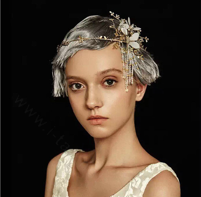 Retro Baroque Alloy Butterfly Beaded Tassel Bride Hair bands Women Wedding Accessories - Gold