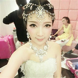 Rhinestone Alloy Flower Pearls Tassel Bohemia Bridal Frontlet Stage Hair Accessories - White