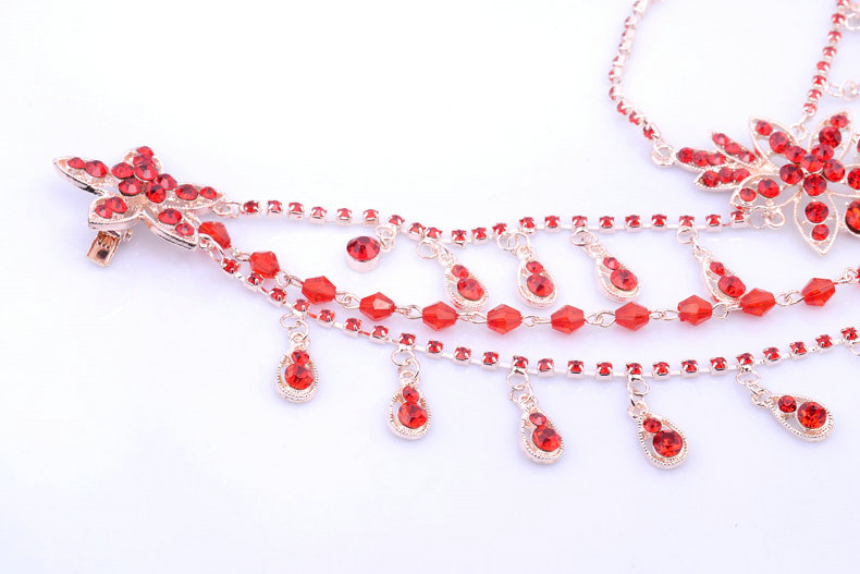 Rhinestone Alloy Flower Tassel Bohemia Bridal Frontlet Stage Headband Hair Accessories - Red