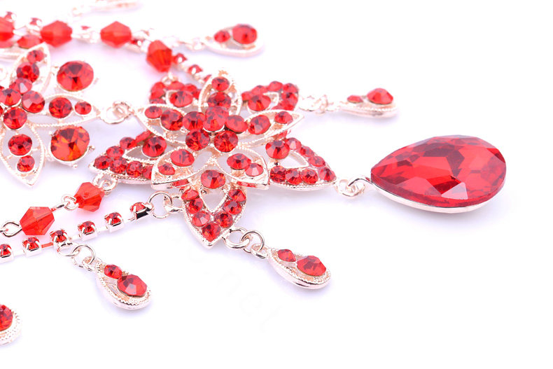 Rhinestone Alloy Flower Tassel Bohemia Bridal Frontlet Stage Headband Hair Accessories - Red