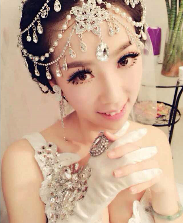 Rhinestone Alloy Flower Tassel Bohemia Bridal Frontlet Stage Headband Hair Accessories - White