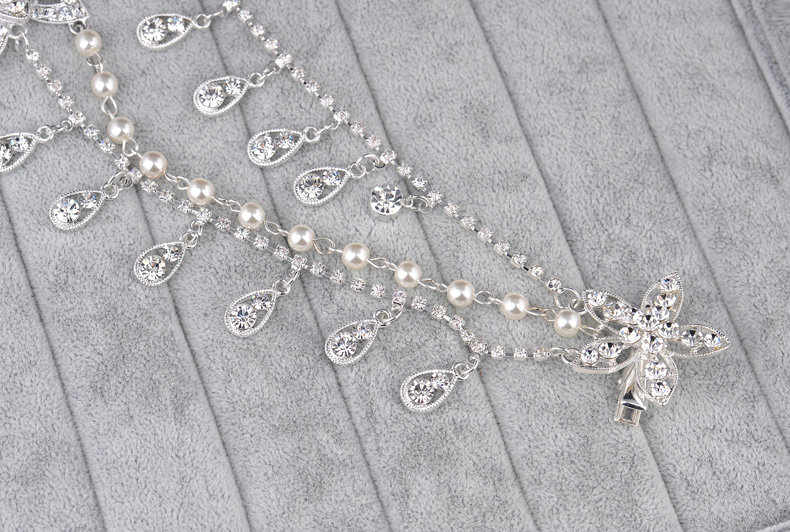 Rhinestone Alloy Flower Tassel Bohemia Bridal Frontlet Stage Headband Hair Accessories - White