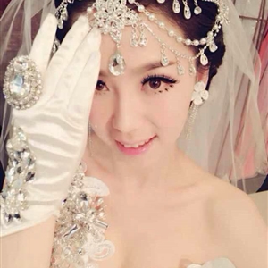 Rhinestone Alloy Flower Tassel Bohemia Bridal Frontlet Stage Headband Hair Accessories - White