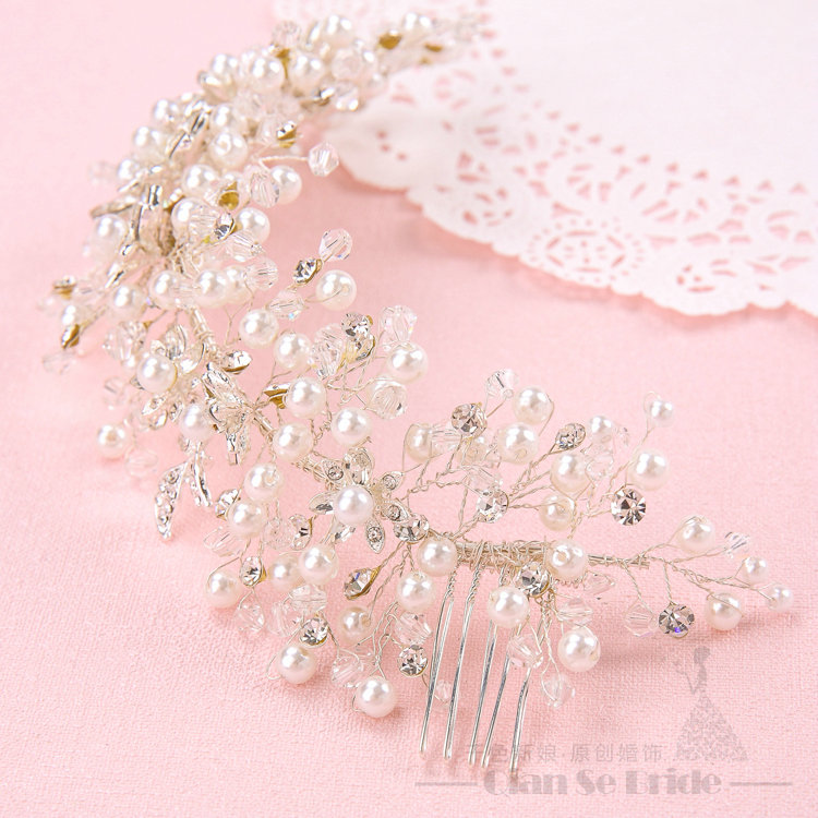 Rhinestone Pearls Alloy Flower Bridal Jewelry Tiaras Necklace Earring Women Wedding Sets 3pcs - White