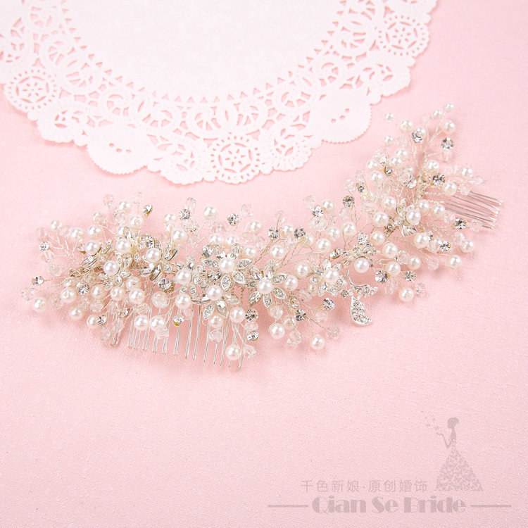 Rhinestone Pearls Alloy Flower Bridal Jewelry Tiaras Necklace Earring Women Wedding Sets 3pcs - White