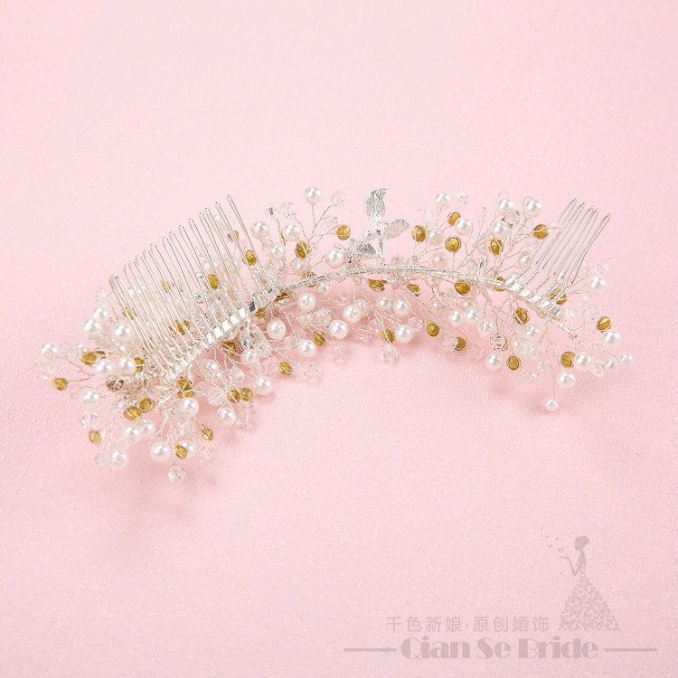 Rhinestone Pearls Alloy Flower Bridal Jewelry Tiaras Necklace Earring Women Wedding Sets 3pcs - White