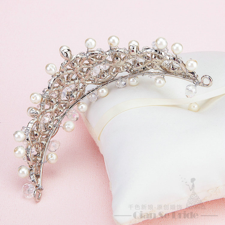 Rhinestone Pearls Hollow Flower Bridal Jewelry Tiaras Necklace Earring Women Wedding Sets 3pcs - White