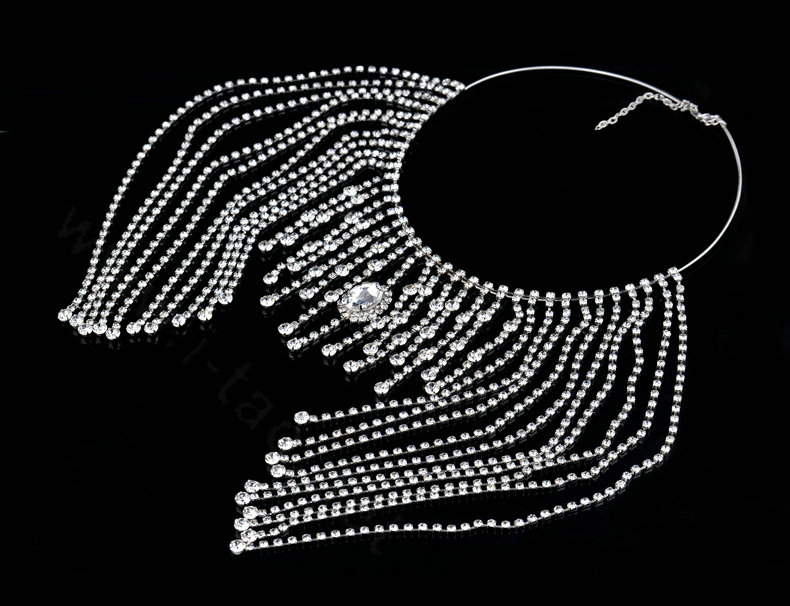 Rhinestone Tassel Chain Bohemia Bridal Frontlet Stage Headbands Hair Accessories - White
