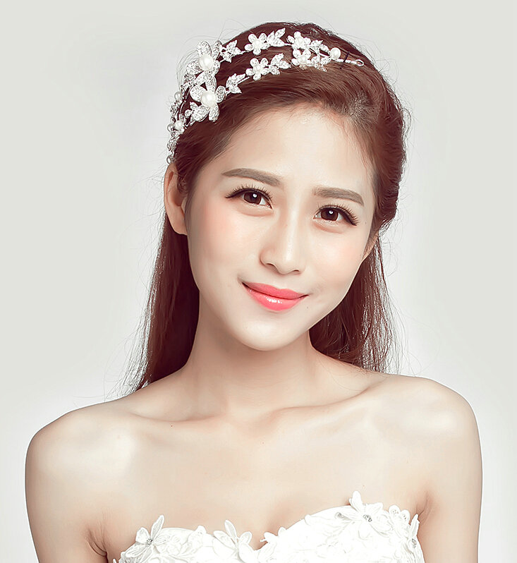 Romantic Alloy Flower Bridal Jewelry Headband Earring Women Weeding Sets 2pcs - White