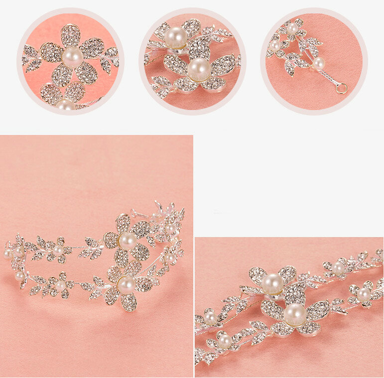 Romantic Alloy Flower Bridal Jewelry Headband Earring Women Weeding Sets 2pcs - White