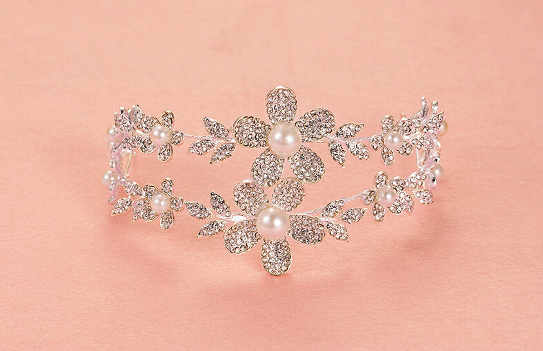 Romantic Alloy Flower Bridal Jewelry Headband Earring Women Weeding Sets 2pcs - White