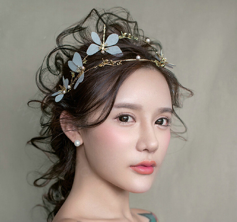Simple European style Bride Alloy Dragonfly Pearls Hair bands Women Wedding Crown - Gold
