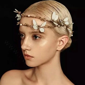Simple European style Bride Alloy Dragonfly Pearls Hair bands Women Wedding Crown - Gold