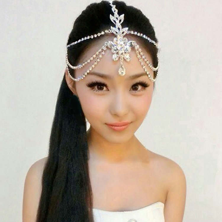Simple Rhinestone Alloy Flower Bohemia Bridal Frontlet Stage Headpiece Hair Accessories - White