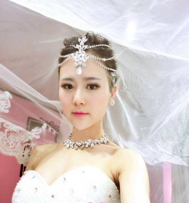 Simple Rhinestone Alloy Flower Bohemia Bridal Frontlet Stage Headpiece Hair Accessories - White