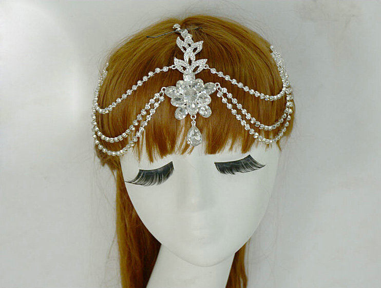 Simple Rhinestone Alloy Flower Bohemia Bridal Frontlet Stage Headpiece Hair Accessories - White