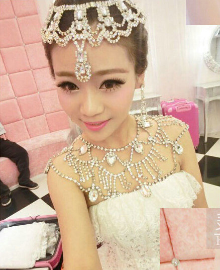 Simple Rhinestone Zircon Bridal Necklace Wedding Stage Tassel Shoulder Chain Accessories