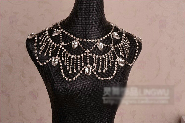 Simple Rhinestone Zircon Bridal Necklace Wedding Stage Tassel Shoulder Chain Accessories
