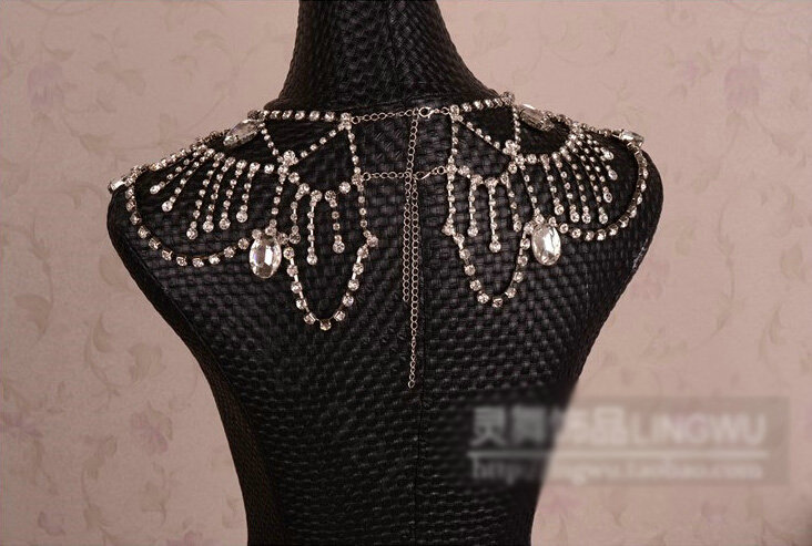 Simple Rhinestone Zircon Bridal Necklace Wedding Stage Tassel Shoulder Chain Accessories