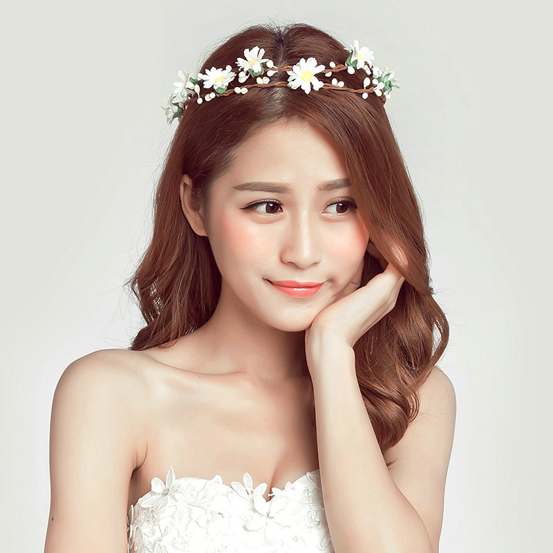 Simulation Flower Bride Vines Garland Headband Women Wedding Hair Accessories - White
