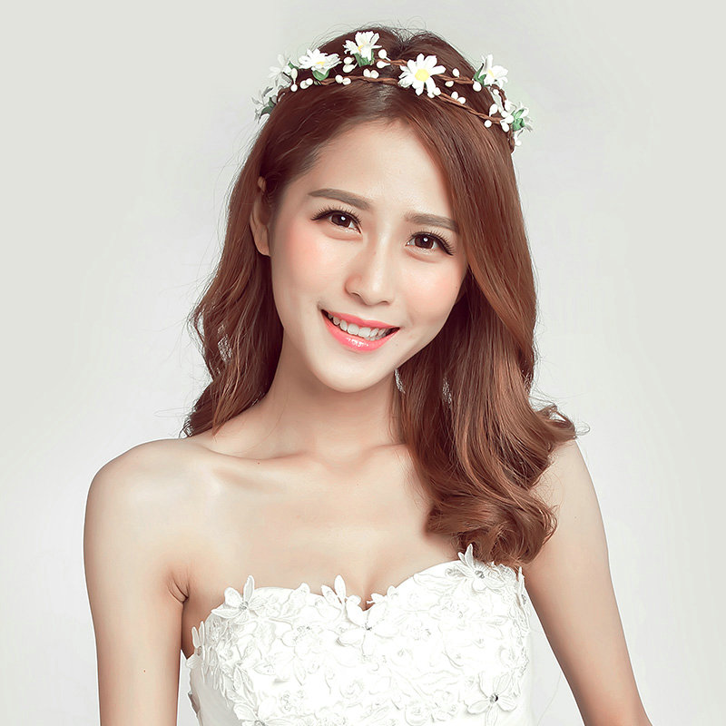 Simulation Flower Bride Vines Garland Headband Women Wedding Hair Accessories - White