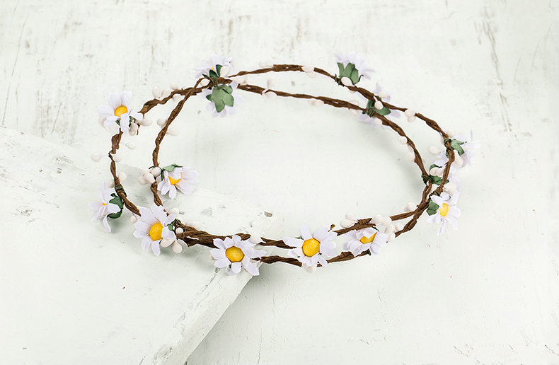 Simulation Flower Bride Vines Garland Headband Women Wedding Hair Accessories - White