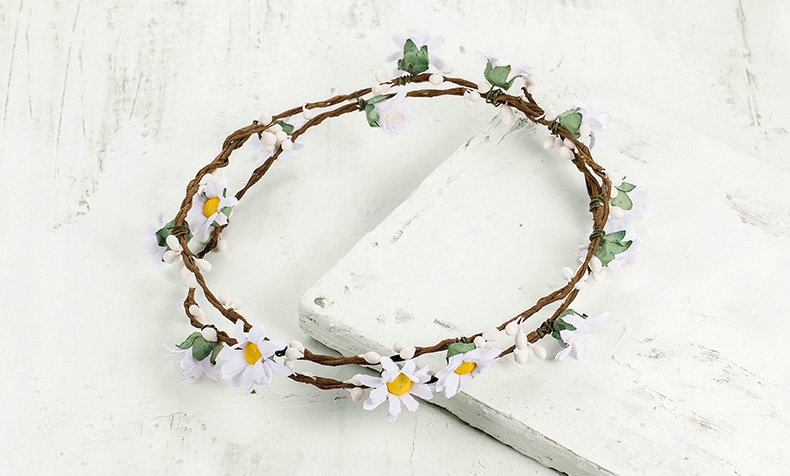 Simulation Flower Bride Vines Garland Headband Women Wedding Hair Accessories - White