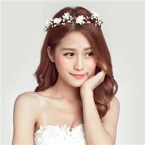 Simulation Flower Bride Vines Garland Headband Women Wedding Hair Accessories - White
