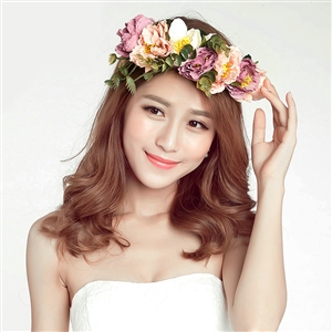 Simulation Flower Pearls Beads Bride Garland Women Wedding Beach Hair Accessories - Purple