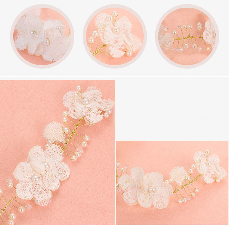 Simulation Flower Pearls Beads Bride Garland Women Wedding Beach Hair Accessories - White