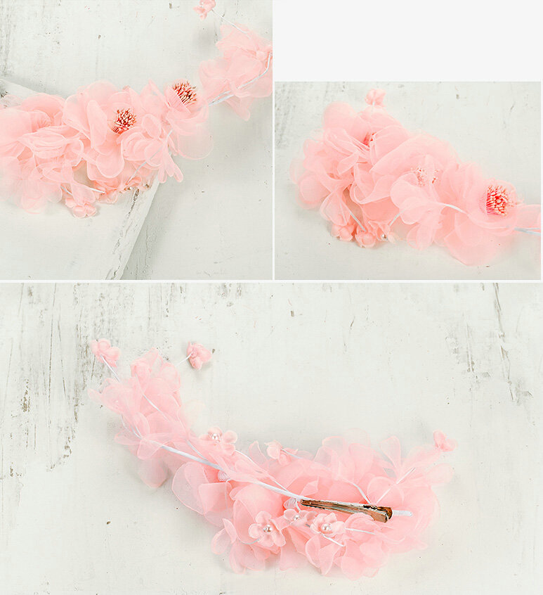 Simulation Flower Pearls Beads Bride Headbands Women Wedding Hair Accessories - Pink