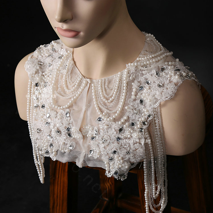 Top Quality Bridal Lace Flower Crystal Beads Pearls Tassel Wedding Shoulder Chain Accessories