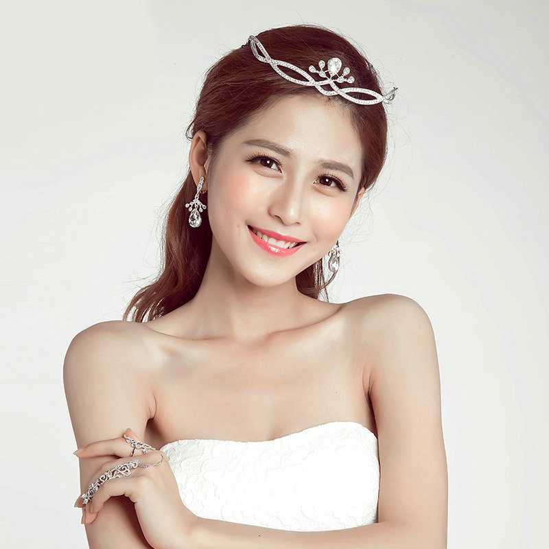 Unique Alloy Rhinestone Flower Bridal Jewelry Tiaras Earring Princess Style Pageant Sets 2pcs - White