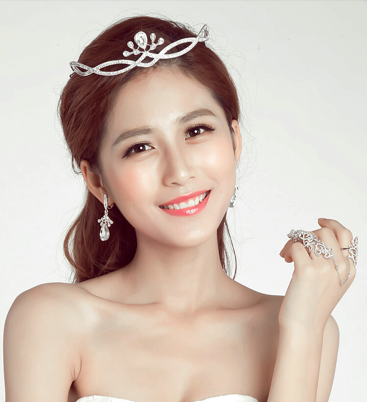 Unique Alloy Rhinestone Flower Bridal Jewelry Tiaras Earring Princess Style Pageant Sets 2pcs - White