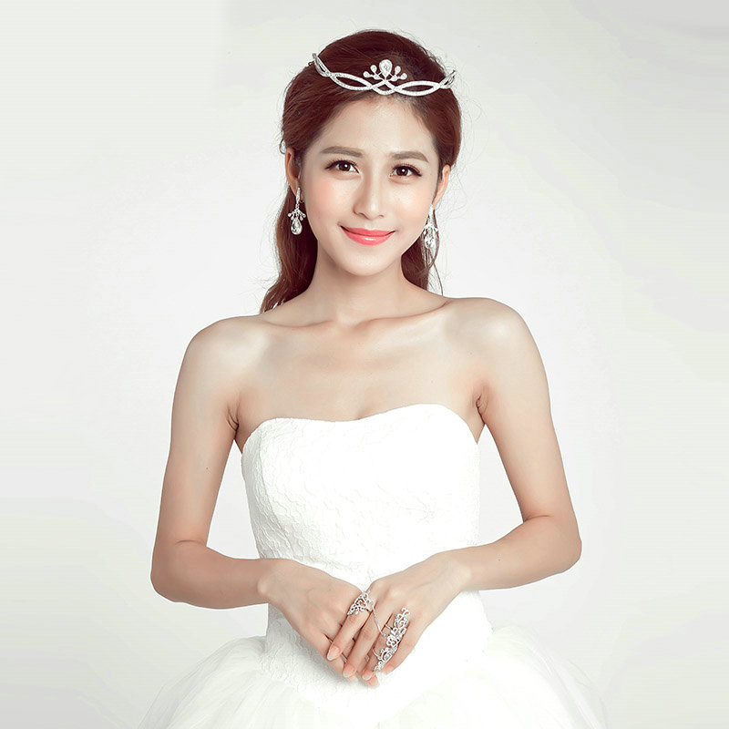 Unique Alloy Rhinestone Flower Bridal Jewelry Tiaras Earring Princess Style Pageant Sets 2pcs - White