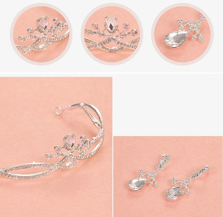 Unique Alloy Rhinestone Flower Bridal Jewelry Tiaras Earring Princess Style Pageant Sets 2pcs - White