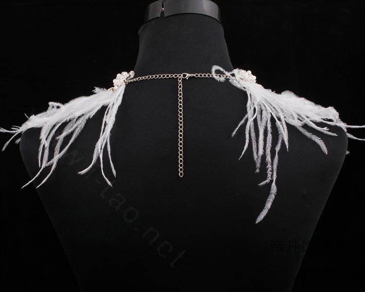 Unique Feather Rhinestone Bridal Pearls Necklace Wedding Egyptian Shoulder Chain Accessories