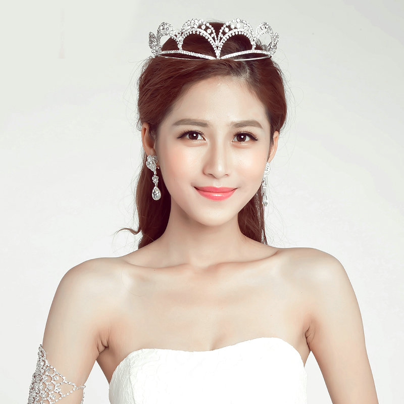 Unique Shape Alloy Rhinestone Bridal Jewelry Crown Earring Ladies Pageant Sets 2pcs - White