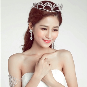 Unique Shape Alloy Rhinestone Bridal Jewelry Crown Earring Ladies Pageant Sets 2pcs - White