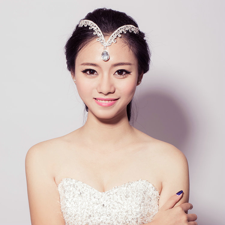 V Shape Alloy Rhinestone Bohemia Bridal Frontlet Pendant Headbands Hair Accessories - White