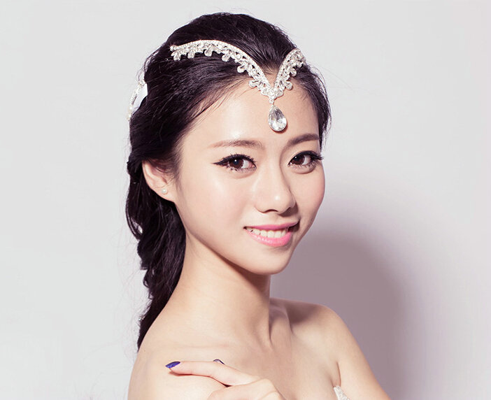 V Shape Alloy Rhinestone Bohemia Bridal Frontlet Pendant Headbands Hair Accessories - White