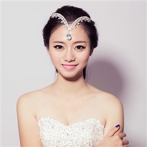 V Shape Alloy Rhinestone Bohemia Bridal Frontlet Pendant Headbands Hair Accessories - White