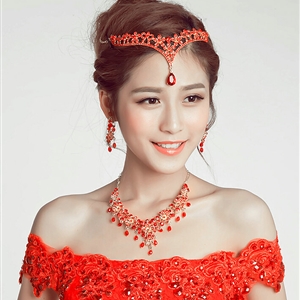 V Shape Flower Alloy Rhinestone Bohemia Bridal Frontlet Pendant Headbands Hair Accessories - Red