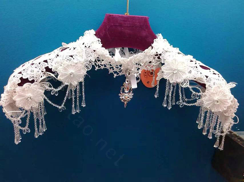 Vintage Bridal Lace Flower Crystal Beads Tassel Queen Wedding Shoulder Chain Accessories - White