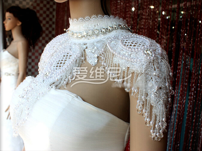 Vintage Lace Pearls Bridal Necklace Cape Wedding Tassel Rhinestone Shoulder Chain Accessories