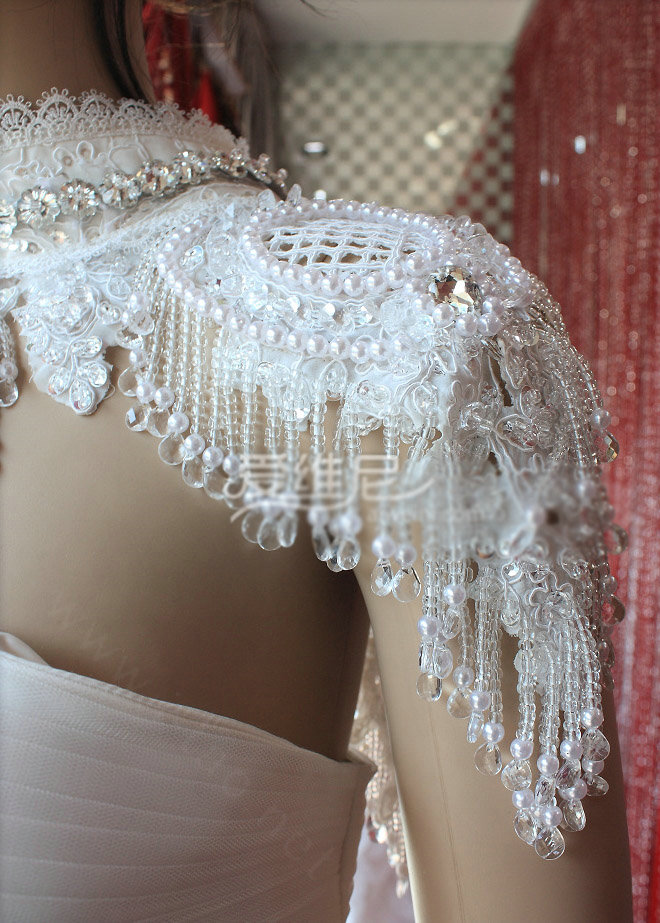 Vintage Lace Pearls Bridal Necklace Cape Wedding Tassel Rhinestone Shoulder Chain Accessories