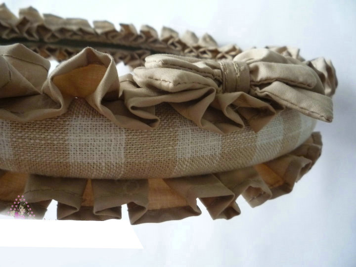 Bowknot Checked Fold Lace Flax Car Steering Wheel Covers 15 inch 38CM - Coffee